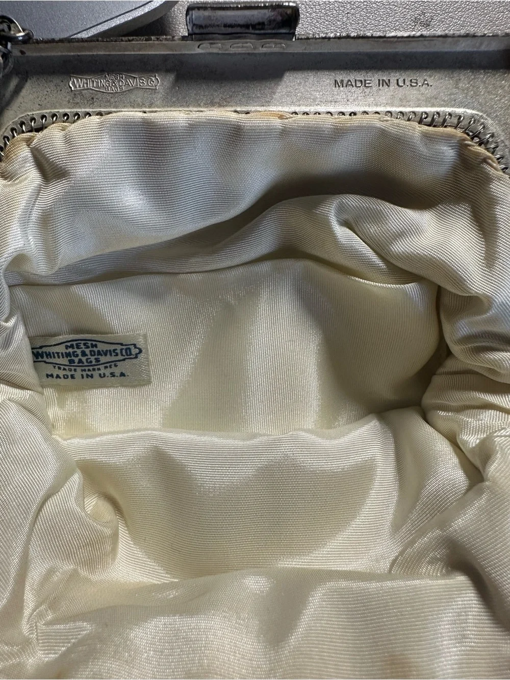 Whiting & Davis Vintage Silver Sequin Chain Wristlet Clutch